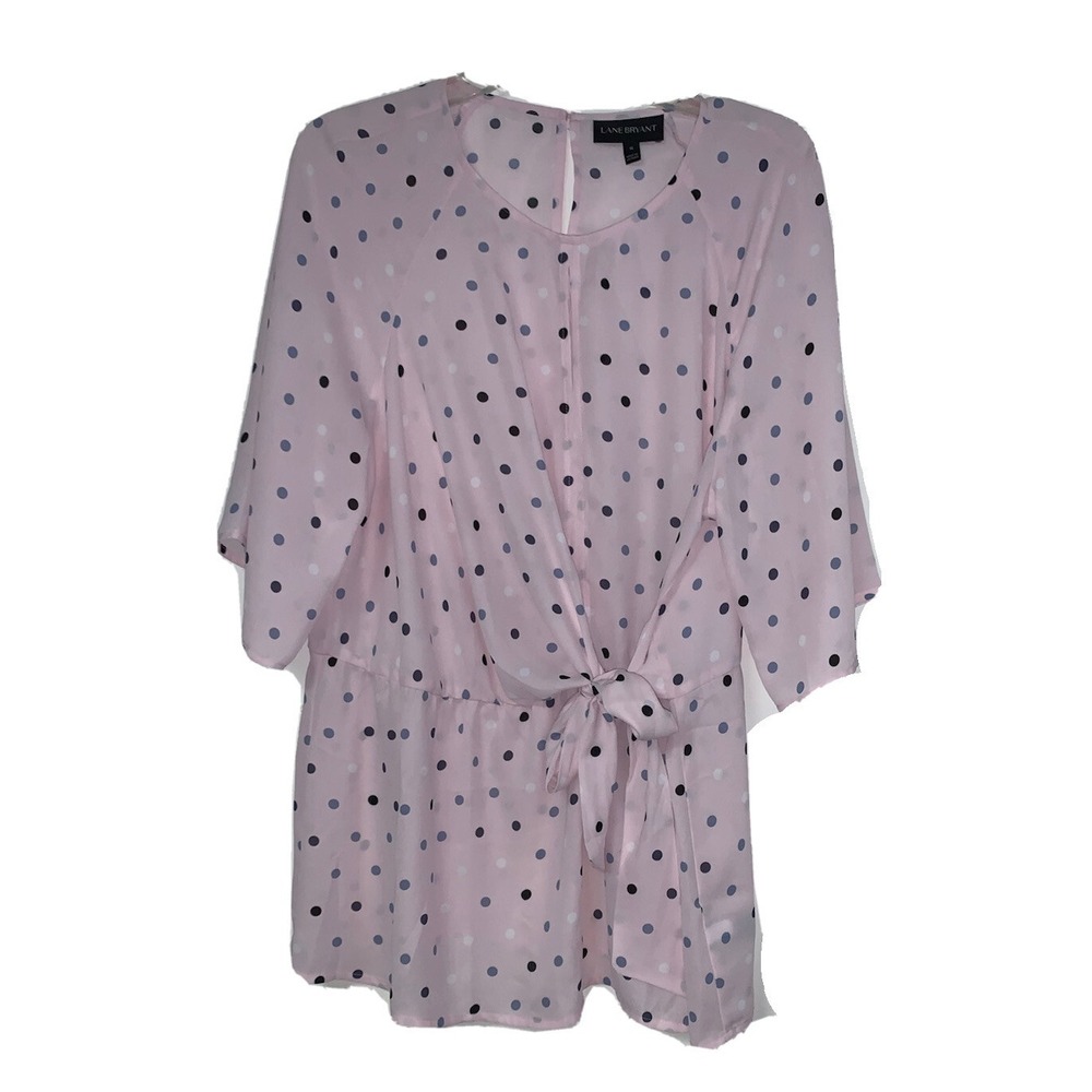 Lane Bryant Womens Sz 16 Blouse Polka Dot Shirt Top Office Pink SI14‎